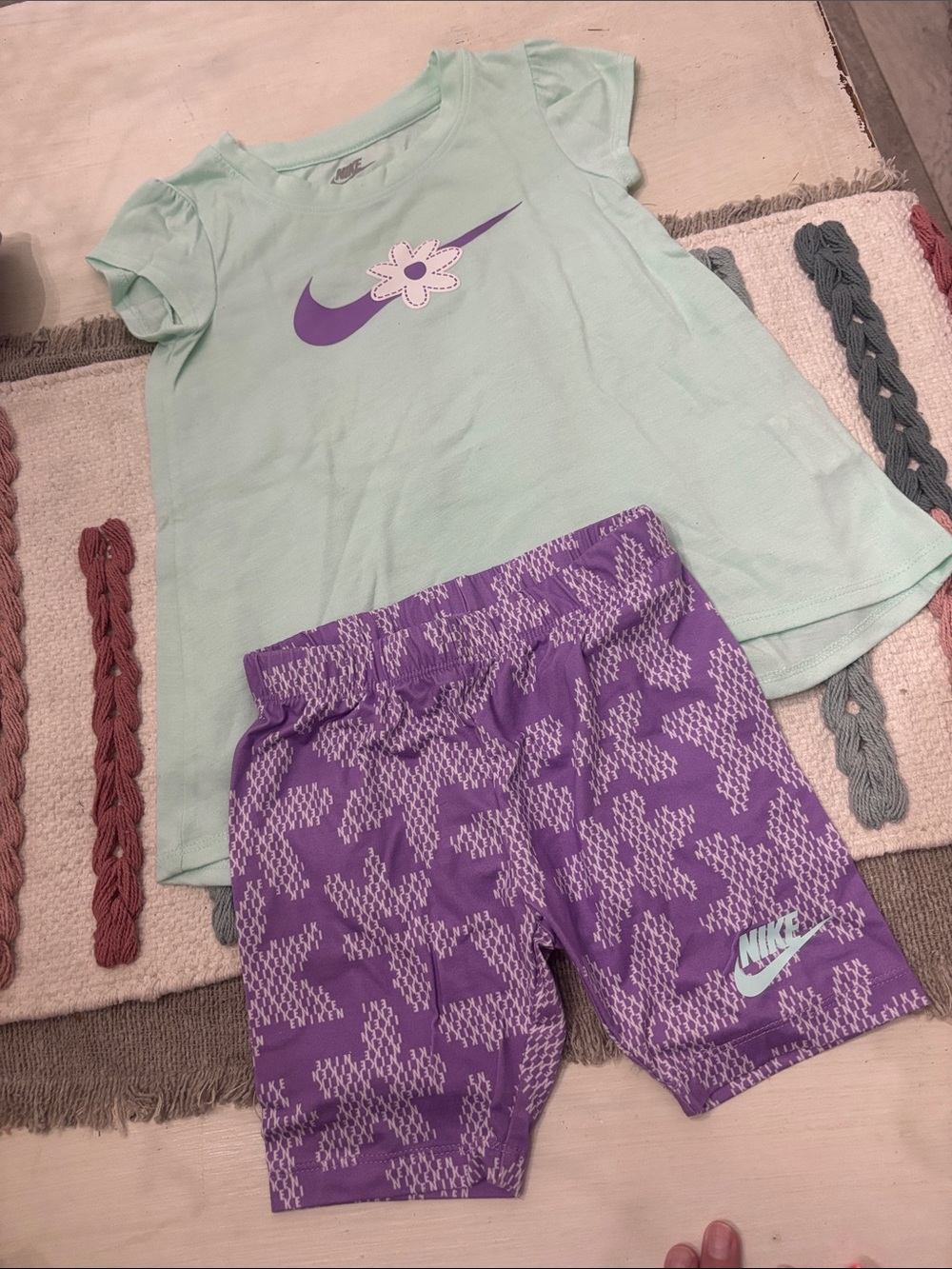 Nike Mint Green Top & Purple Patterned Kids Set